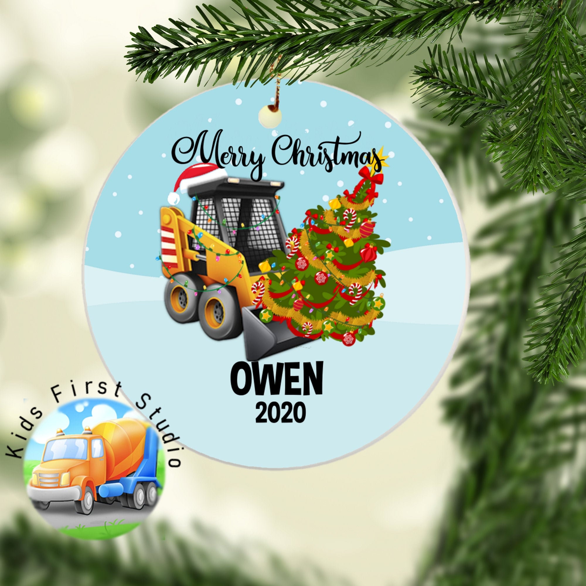 Skid Steer Personalized Christmas Ornament Christmas Ornament your little or big diggers name written on this resin ornament made in the USA
