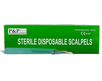 SCALPEL DISPOSABLE surgical blade size 15 sterile stainless steel with plastic handle and metric line by P&P Medical Surgical LLC