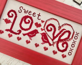 DIGITAL PDF Pattern Download: Sweet Love Cross Stitch by Luminous Fiber Arts