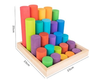 LAST ONE! 25 multicolored cylindrical wooden blocks