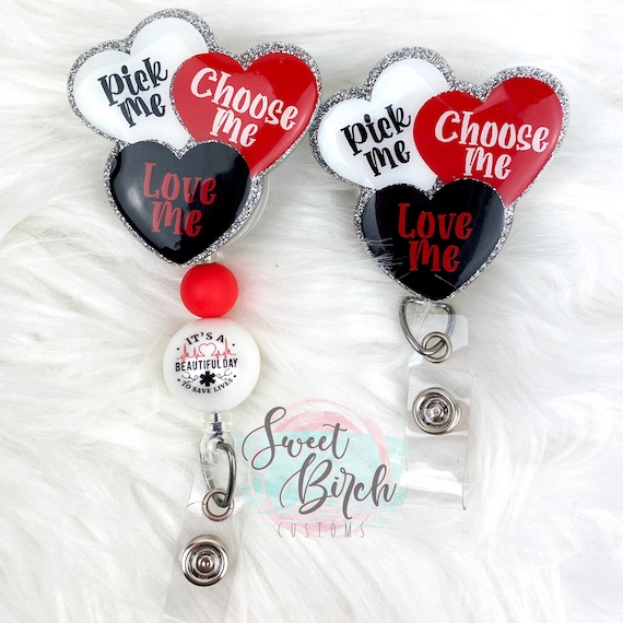 Grey's Inspired Glitter Conversation Hearts Badge Reel Interchangeable Badge  Reel Valentine's Day Beaded Badge Reel Lanyard 