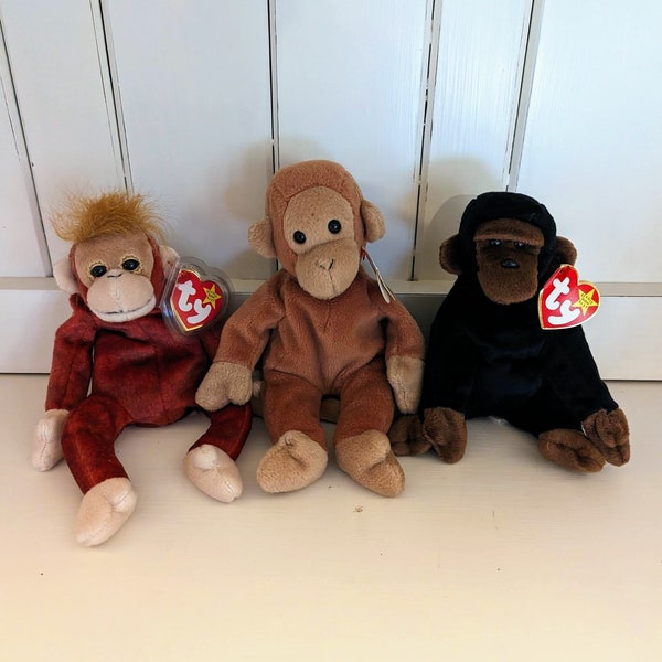 Vintage Ty Beanie Babies - Congo, Bongo, and Schweetheart - Retired Beanies