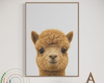 Baby Alpaca Wall Art Print, Nursery Animal Digital Download, Farmhouse Decor, Printable Baby Alpaca Poster, Digital Print