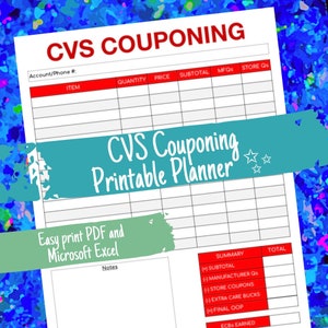 CVS Couponing Printable - Coupon Shopping Checkout Tracker - Couponer Binder Log Sheet - PDF - Excel