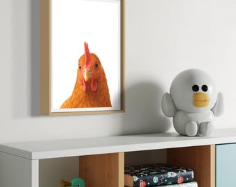 Chicken Wall Art Print, Hen, Chook, Farm Animal Poster for Nursery Room, Kids Farmhouse Decor, Nursery Animal Digital Download Digital Print