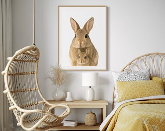 Mama Hase und Baby Hase Druck, Kinderzimmer Wandkunst, Kinder Baby Tier Poster, Mutter Kaninchen, Hasenfamilie, druckbare digitaler Download