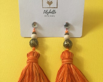 Tassel Earrings - Multi Orange