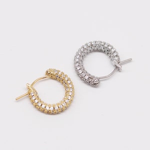 2PCS - Small Hoop Earrings Diamond Huggie Earrings Tiny Hoop Earrings Diamond Earrings Gold Crystal Huggies Gold Hoops Silver Hoops Bridal