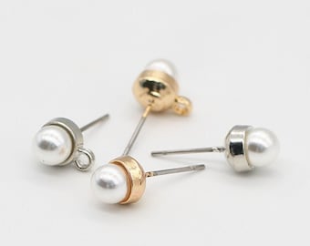 2 piezas - Pendientes de perlas, pendientes de perlas, pendientes de perno, pendientes de perlas doradas, pendientes de poste, joyería de bricolaje, hallazgos de joyería, suministro de joyería de boda al por mayor