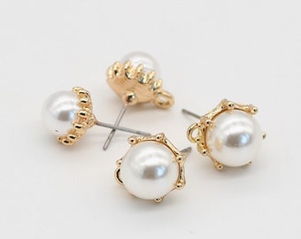 2 piezas - Pendientes de perlas, pendientes de perlas, pendientes de perno, pendientes de perlas doradas, pendientes de poste, joyería de bricolaje, hallazgos de joyería, suministro de joyería de boda al por mayor