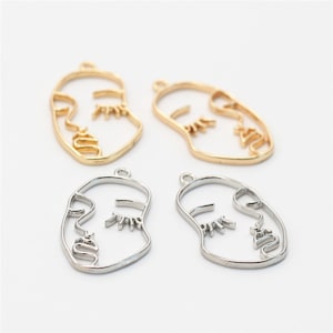 4pcs - Wire Face Charms - Face Pendant - Face Findings - Brass Face Charms - For Jewellery Making - DIY jewelry - Human Face -