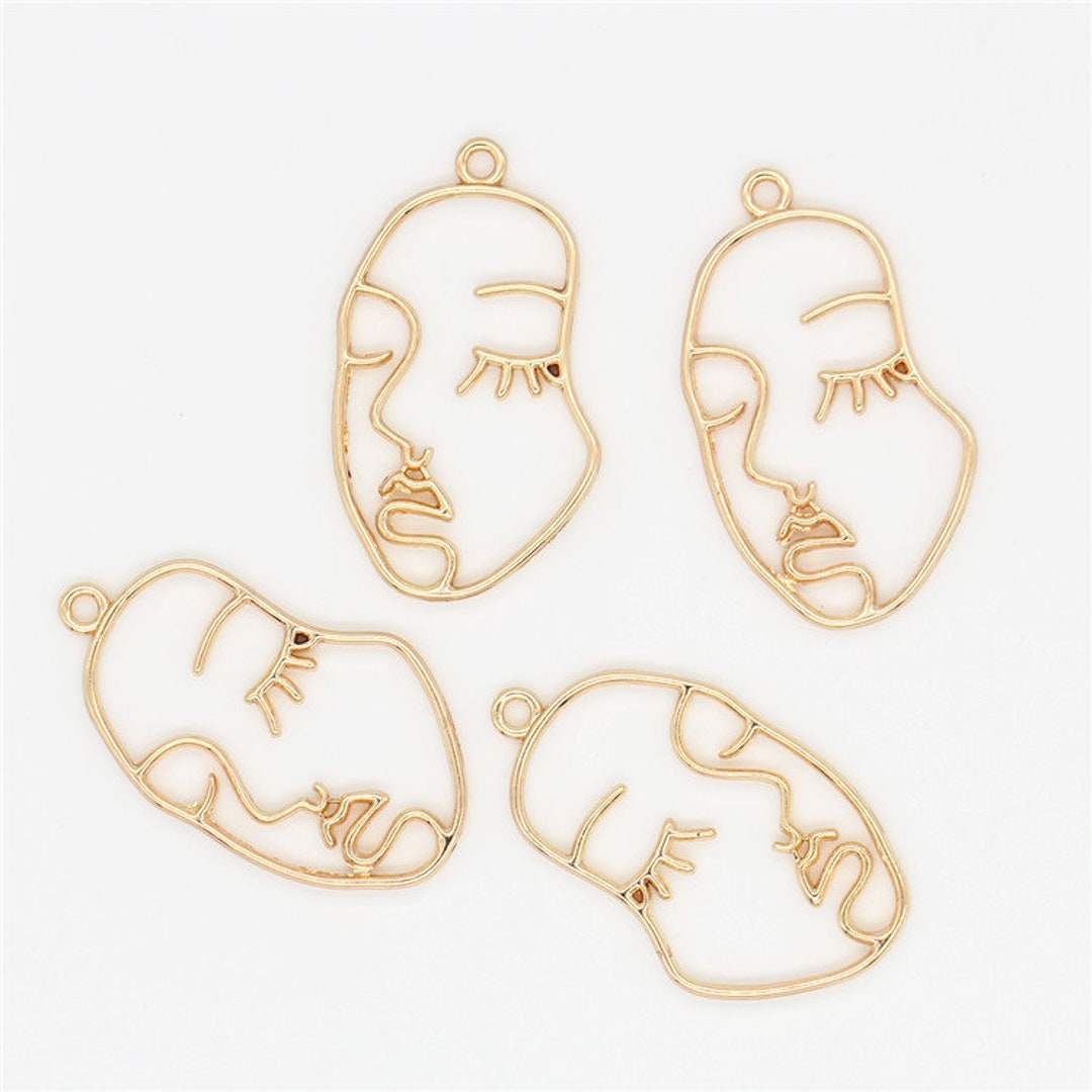 4pcs Wire Face Charms Face Pendant Face Findings Brass Face Charms for