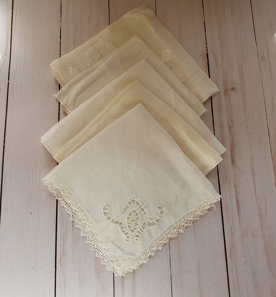 Handmade Vintage Handkerchiefs Embroidered, Piecin