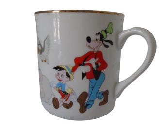 Vintage Porcelain Japan Disney Characters Mickey Dumbo Coffee Mug or Tea Cup