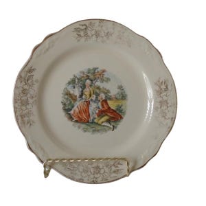 1950s Homer Laughlin Virginia Rose Colonial Couple Dessert Pie Plate 7 inch