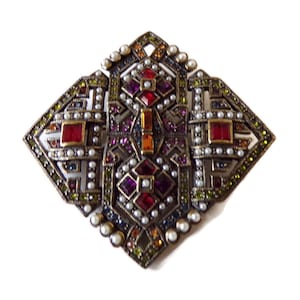 Vintage Heidi Daus Art Deco Pendant Brooch Swarovski Crystals Bronze Tone