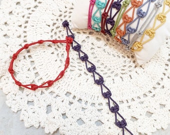 Korean traditional knot bracelet, colorful silk cord, layered bracelet, silk string arabesque pattern oriental knot, heart bracelet