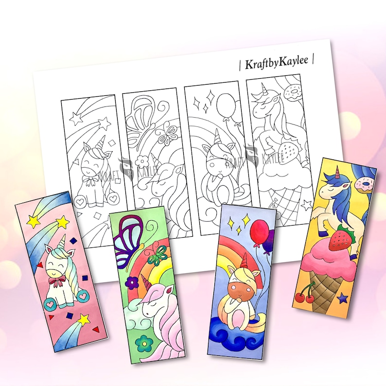 cute unicorn coloring bookmarks set of 4 coloring pages etsy
