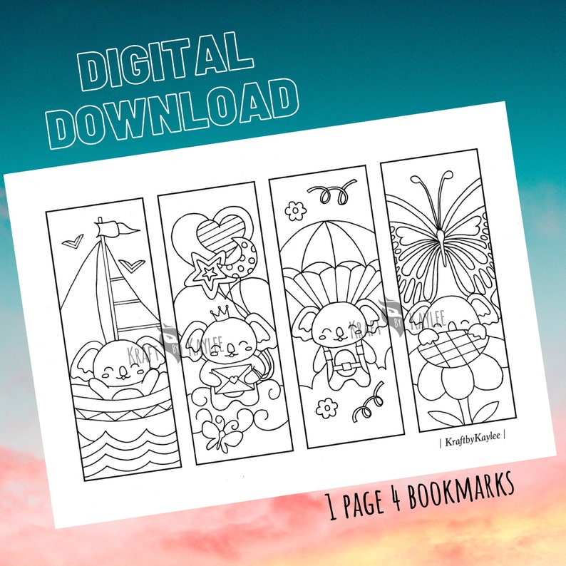 cute koala coloring bookmarks set of 4 pdf instant