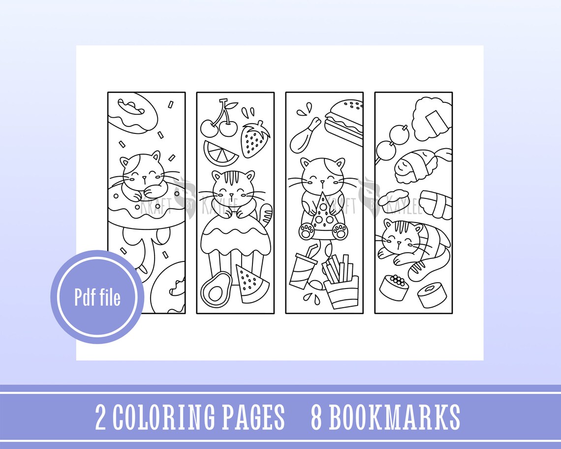 Kitty Set Coloring Bookmarks (set of 8), Coloring Pages, Printable ...