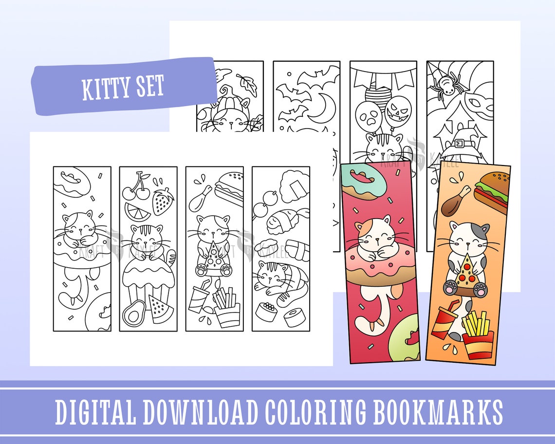 Kitty Set Coloring Bookmarks (set of 8), Coloring Pages, Printable ...