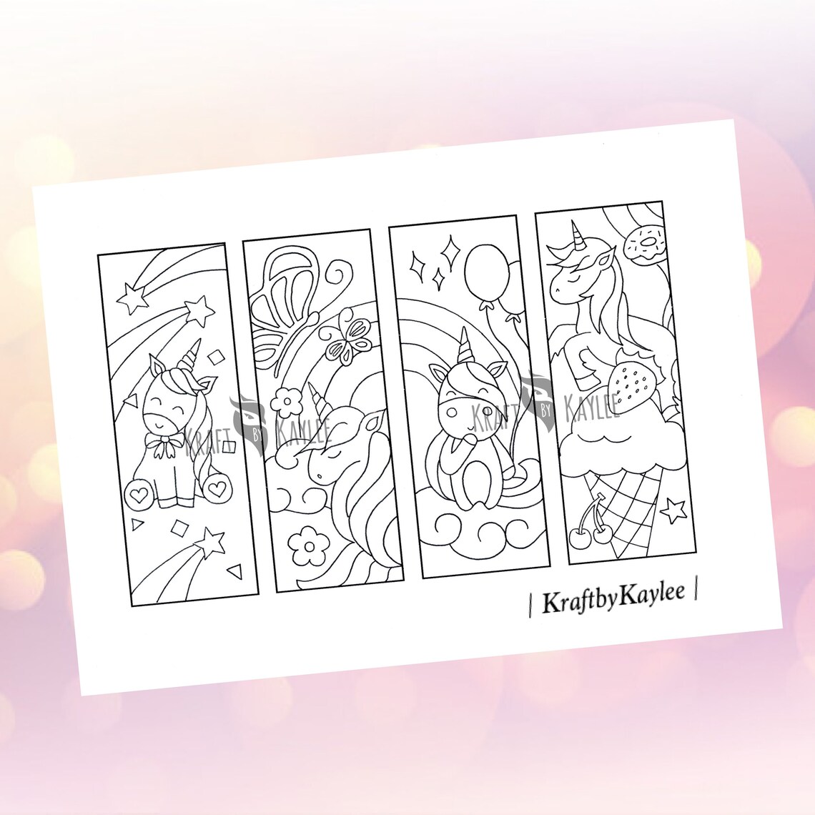 Cute Unicorn Coloring Bookmarks Set of 4 Coloring Pages Etsy