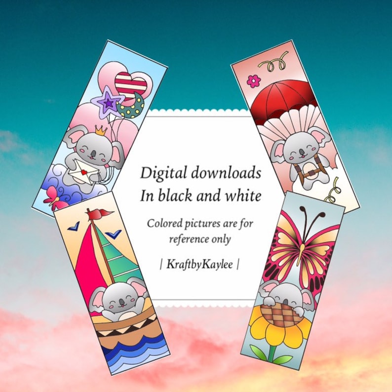 cute koala coloring bookmarks set of 4 pdf instant