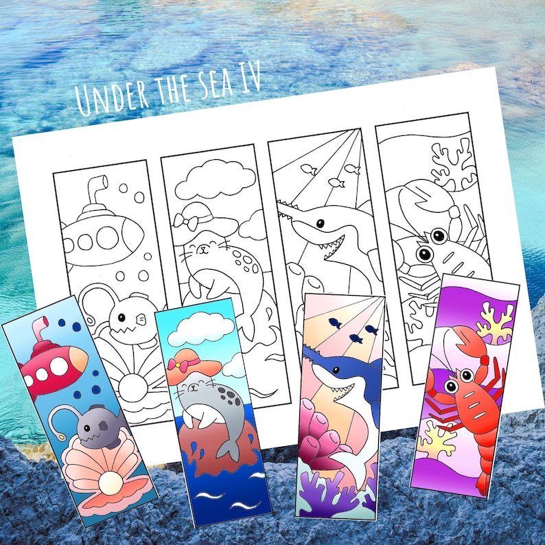 under the sea coloring bookmarks set of 16 pdf download etsy