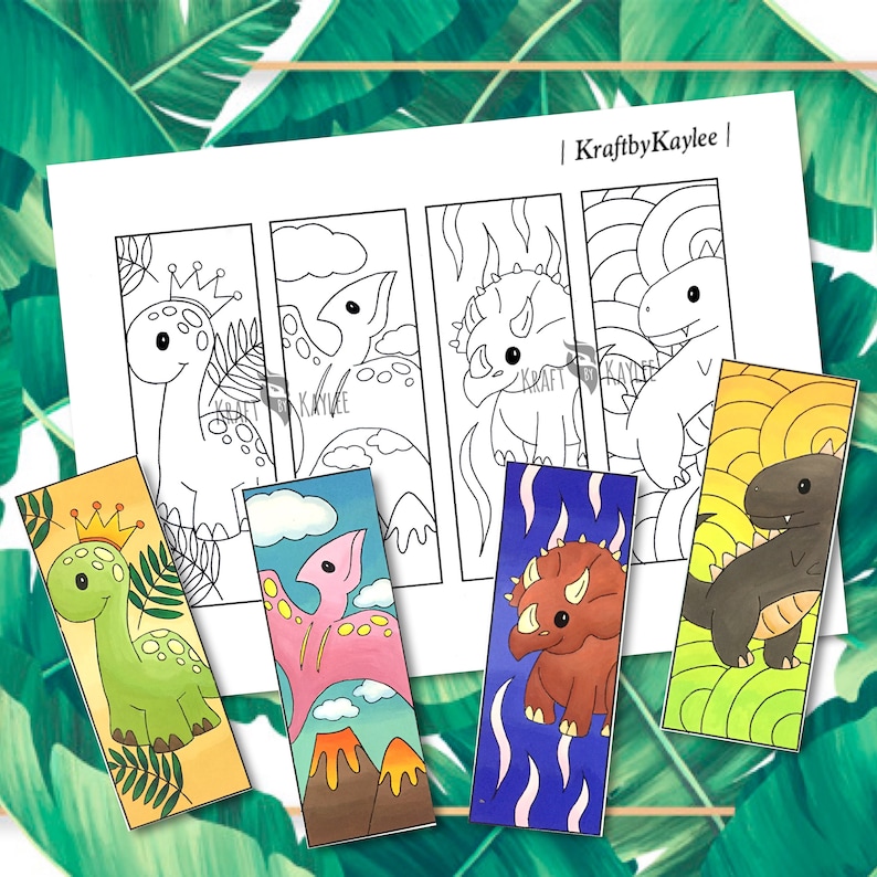 Cute Dinosaur Coloring Bookmarks