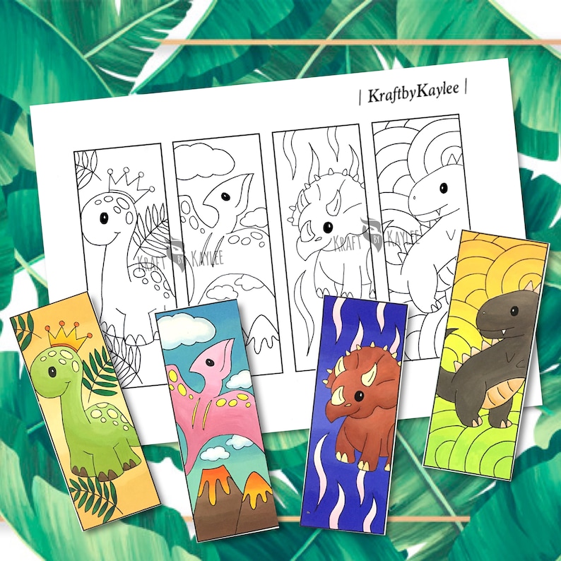 Cute Dinosaur Coloring Bookmarks