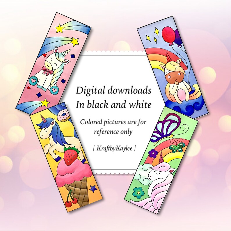 cute unicorn coloring bookmarks set of 4 coloring pages etsy