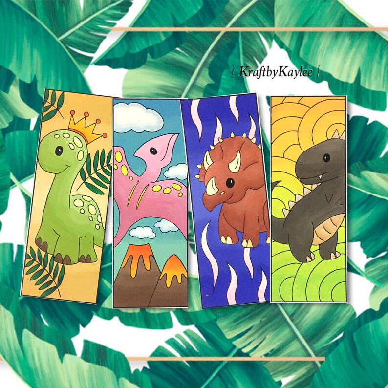 Cute Dinosaur Coloring Bookmarks Set of 4 PDF download | Etsy