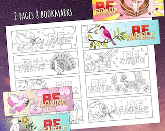 BE Positive Coloring Bookmarks (Set of 8), PDF download Coloring Pages, Printable Coloring Bookmarks for kids, School Coloring
