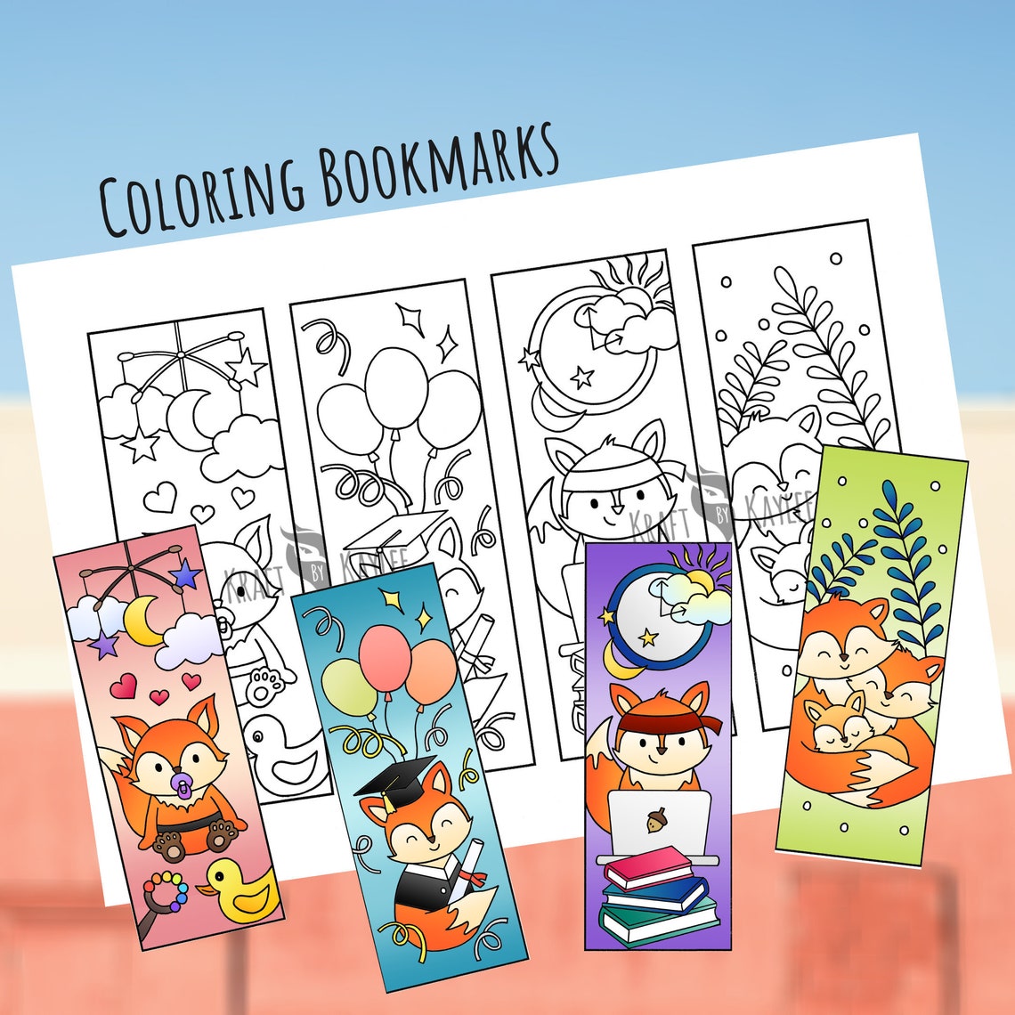 Baby Fox Coloring Bookmarks set of 4, PDF Download Coloring Bookmarks