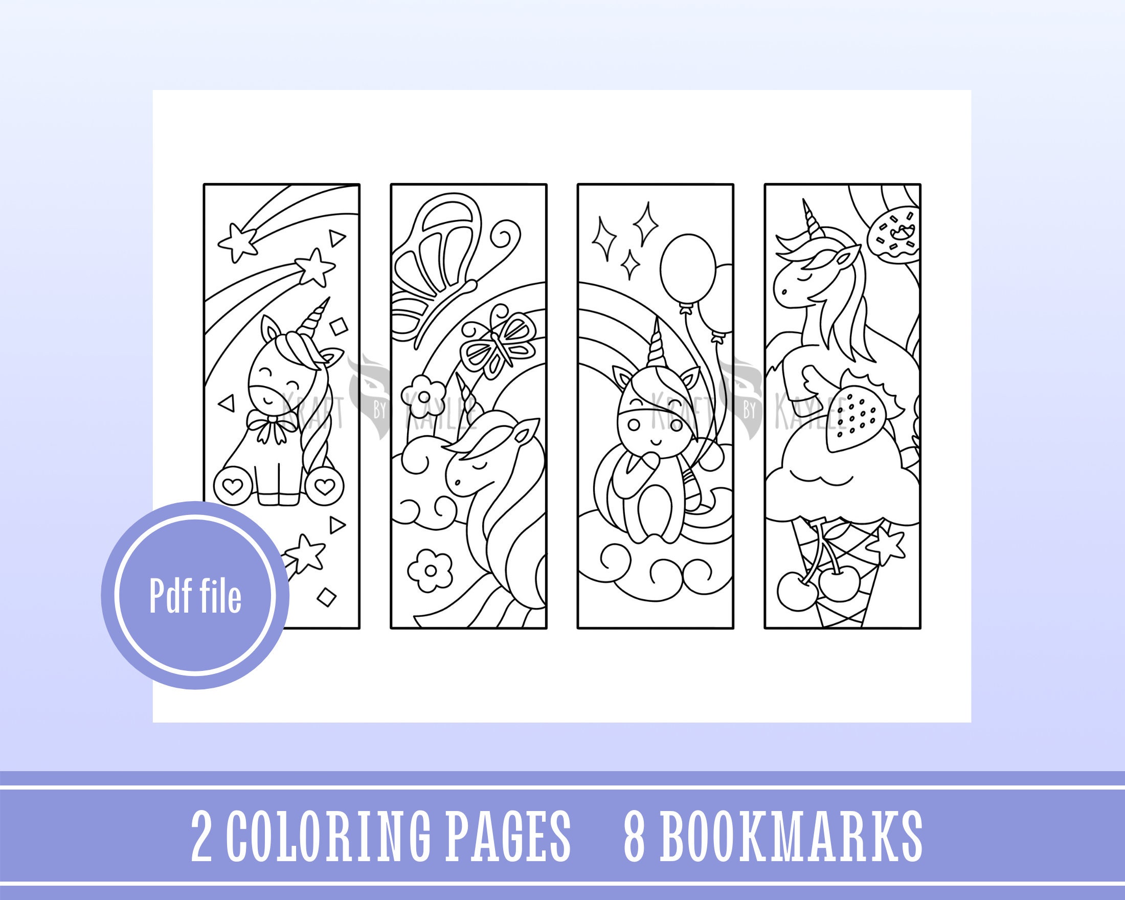 unicorn set coloring bookmarks set of 8 coloring pages etsy