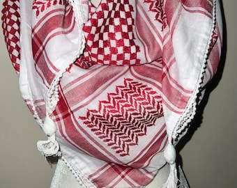 Palestinian Style Kufiya. Red Color Shemagh, Hatta. Authentic original woven kufiya.