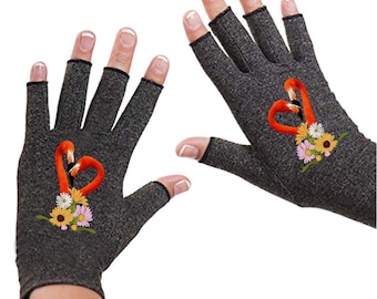 Fingerless Gloves for Arthritis, Customized, Women fingerless gloves, Arthritis Gloves, Carpal Tunnel Relief, Compression gloves - Flamingo