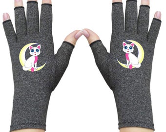 Diva Cat Fingerless Compression Gloves: Arthritis Relief, Handmade