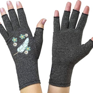 Fingerless Gloves for Women Arthritis Gloves Texting Gloves Arthritis Relief Driving Gloves Compression Gloves Daisy Feathers image 3