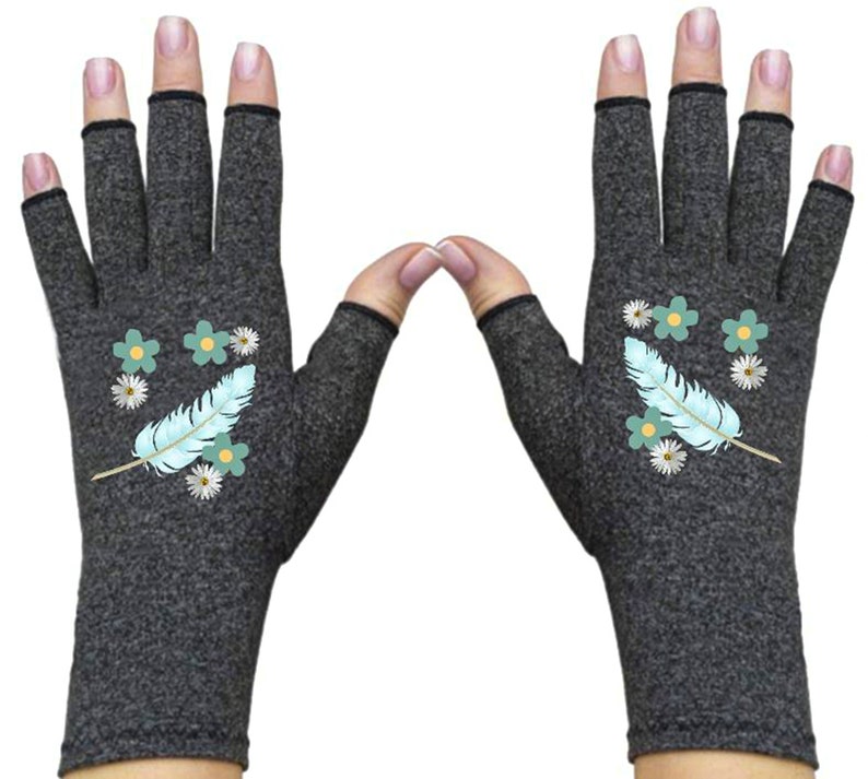 Fingerless Gloves for Women Arthritis Gloves Texting Gloves Arthritis Relief Driving Gloves Compression Gloves Daisy Feathers image 2