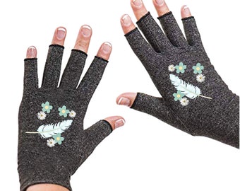 Fingerless Gloves for Women - Arthritis Gloves - Texting Gloves - Arthritis Relief - Driving Gloves - Compression Gloves - Daisy Feathers