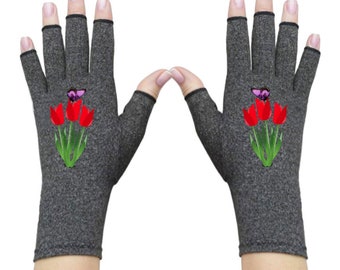Tulip Design Compression Gloves: Arthritis Relief Wrist Warmers