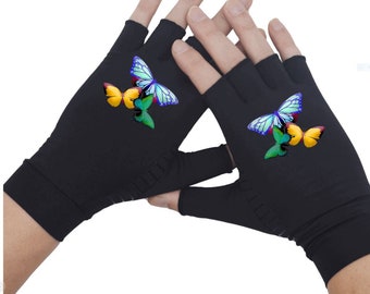 Copper Compression Arthritis Gloves -  Copper Gloves - Fingerless Gloves - Arthritis Relief-  Copper Infused Gloves - Three Butterflies