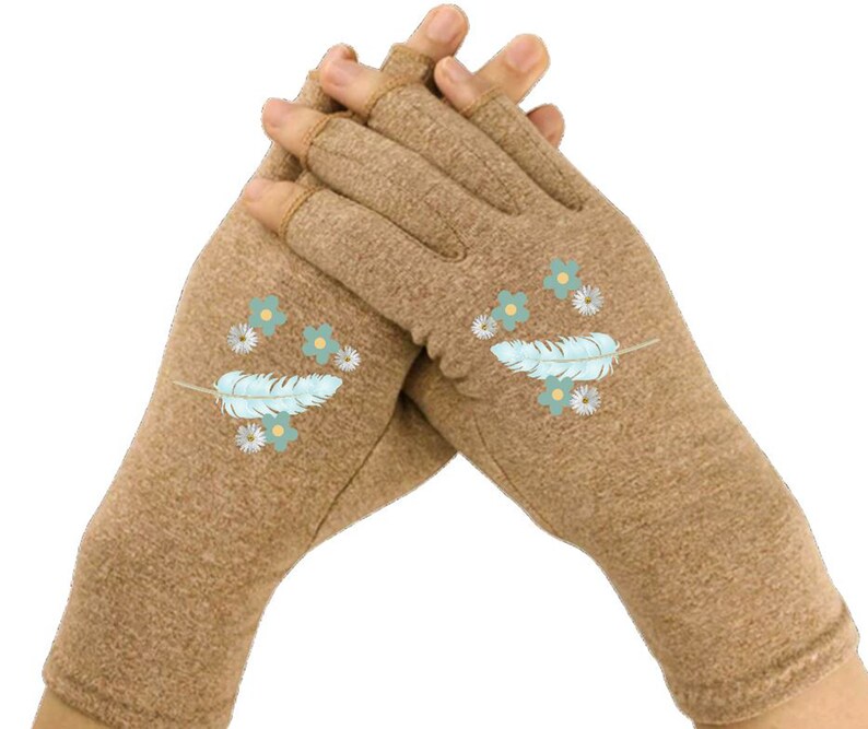 Fingerless Gloves for Women Arthritis Gloves Texting Gloves Arthritis Relief Driving Gloves Compression Gloves Daisy Feathers image 4