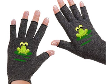Handmade Fingerless Compression Gloves: Arthritis Relief, Frog Design