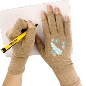 Fingerless Gloves for Women Arthritis Gloves Texting Gloves Arthritis Relief Driving Gloves Compression Gloves Daisy Feathers Bild 5