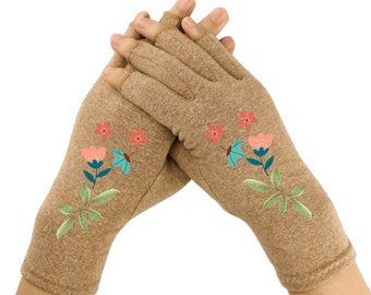 Floral Fingerless Compression Gloves: Arthritis Relief, Texting Gloves