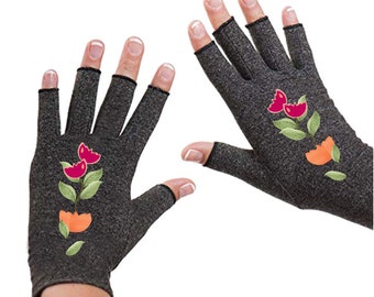 Floral Fingerless Compression Gloves: Arthritis Relief, Texting Gloves