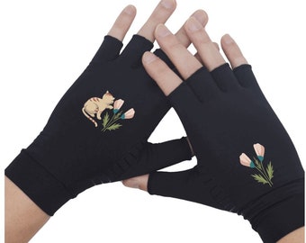 Copper Compression Arthritis Gloves -  Copper Gloves - Fingerless Gloves - Arthritis Relief-  Copper Infused Gloves - Flowers N Cat