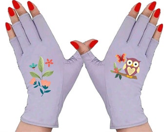 Mix Match Fun Compression Gloves -Fingerless Gloves for Women - Arthritis Gloves -  Arthritis Relief - Driving Gloves - Tree Owl